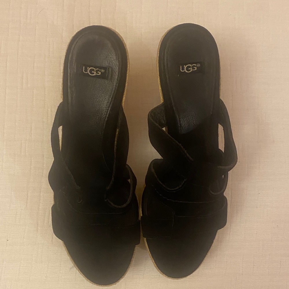 UGG Black and Tan Wedge Sandals - Picture 3 of 11